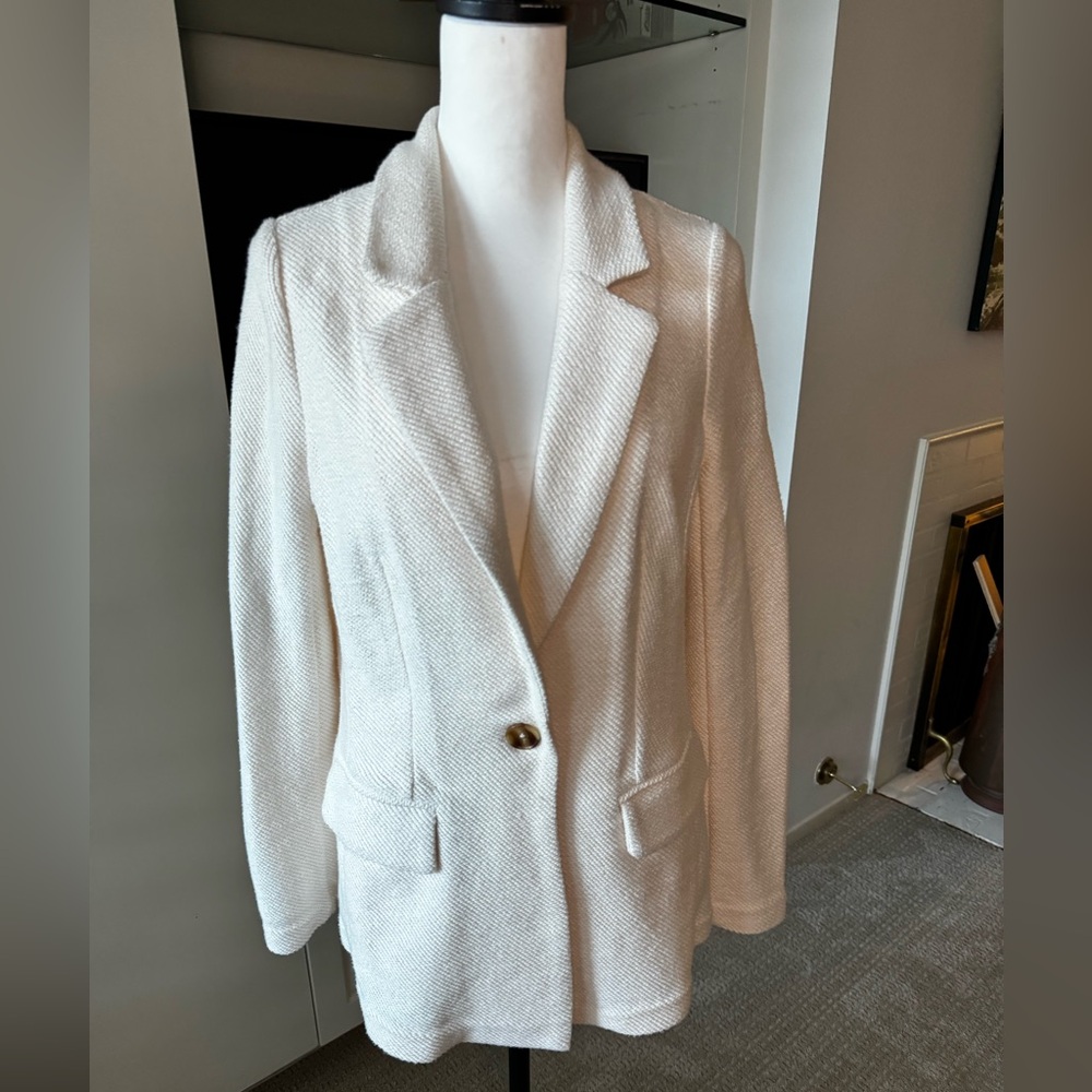 Sanctuary Ivory Textured Knit Blazer Jacket Small Tailored One-Button Cream